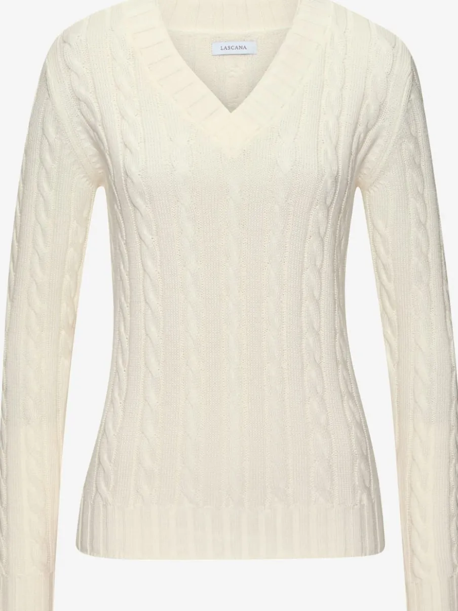Pull à encolure en V avec motif en tricot torsadé et manches longues