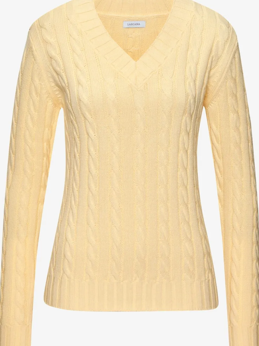 Pull à encolure en V avec motif en tricot torsadé et manches longues
