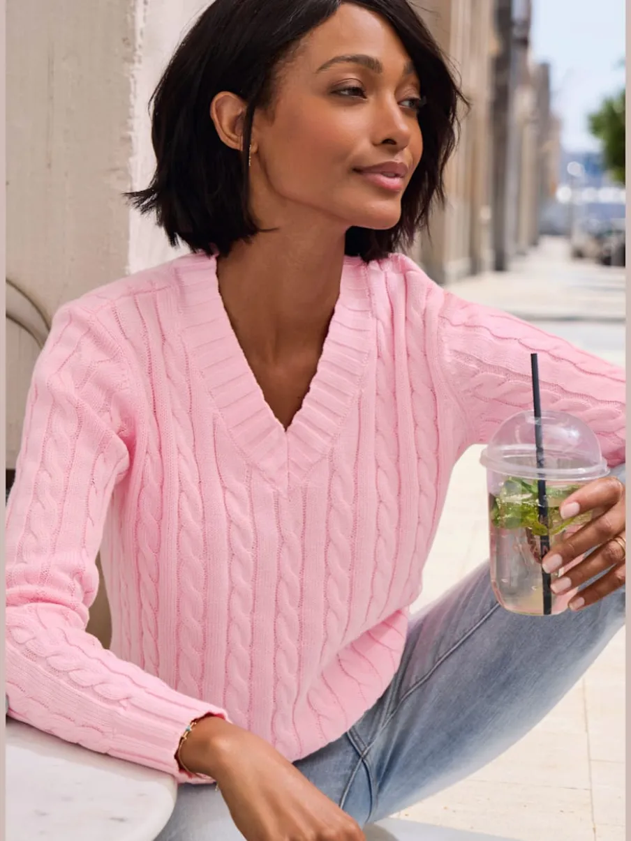 Pull à encolure en V avec motif en tricot torsadé et manches longues