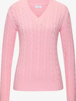 Pull à encolure en V avec motif en tricot torsadé et manches longues