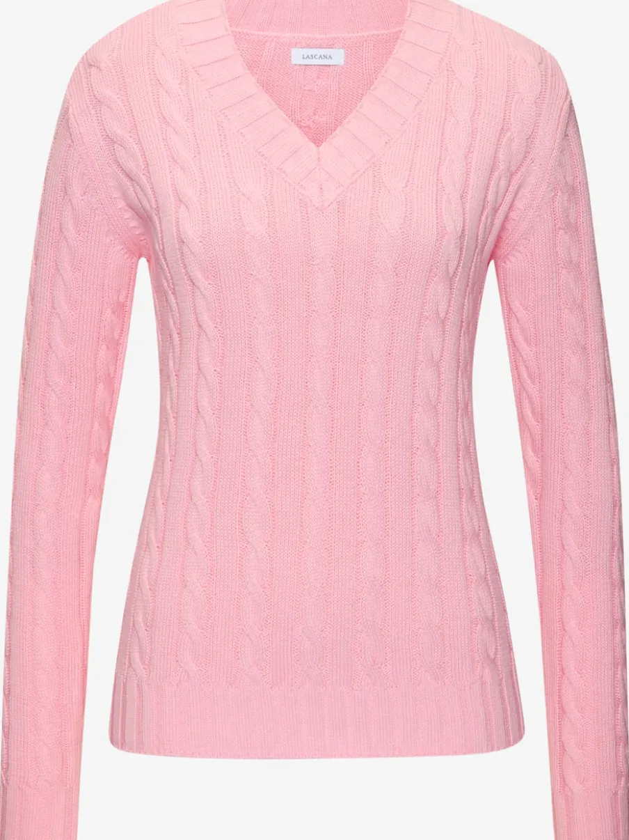 Pull à encolure en V avec motif en tricot torsadé et manches longues