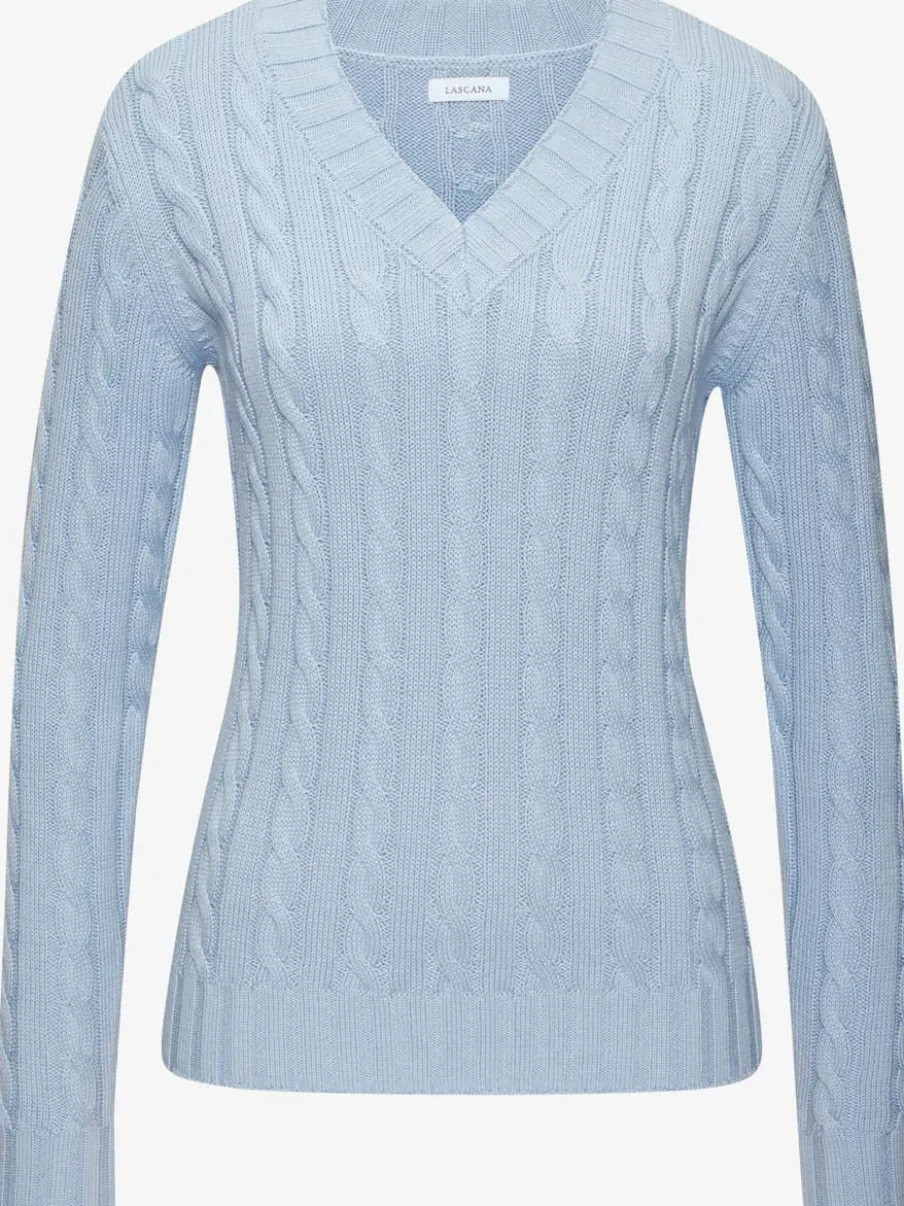 Pull à encolure en V avec motif en tricot torsadé et manches longues