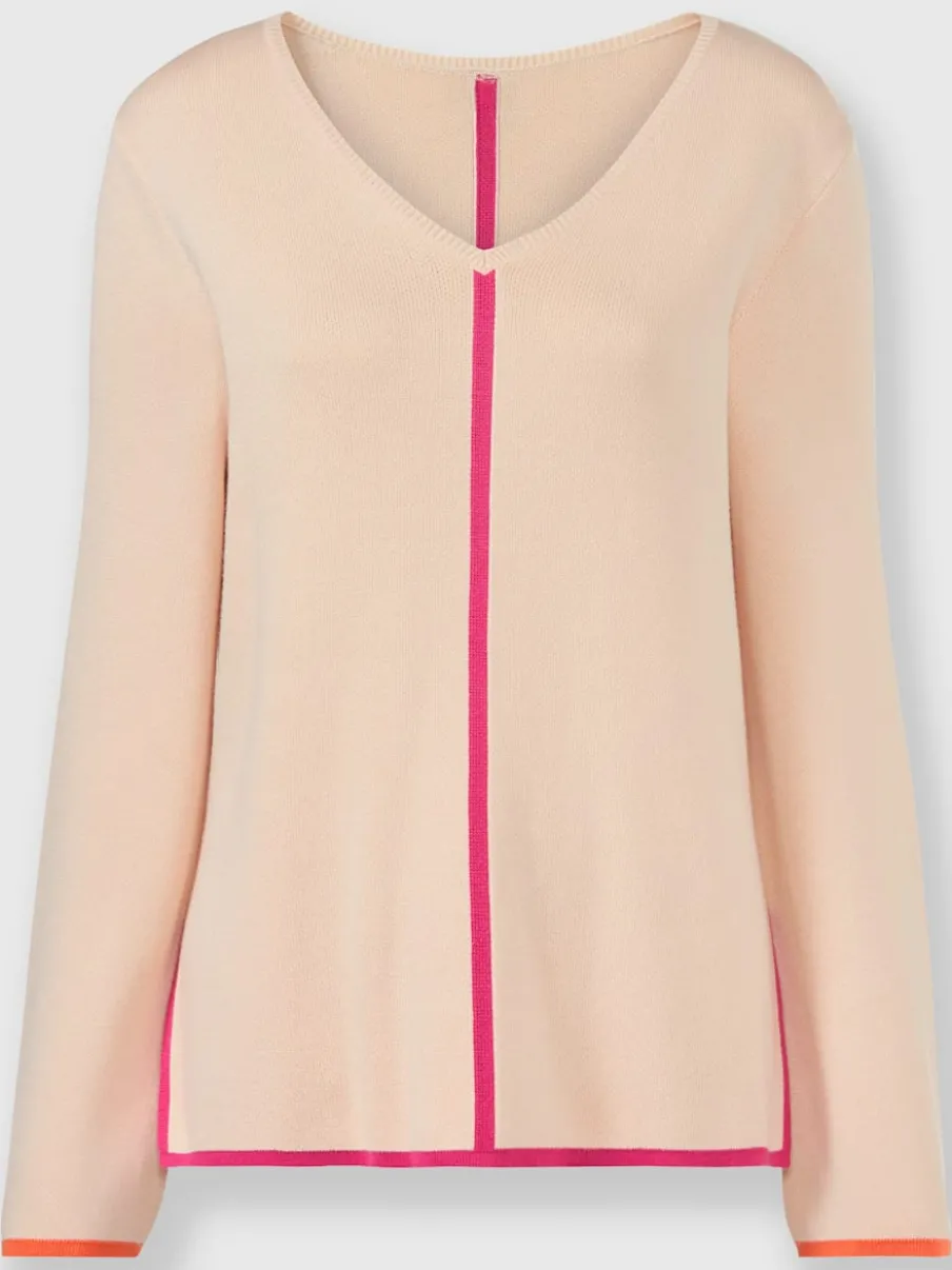 Pull à encolure en V avec rayures et fentes latérales