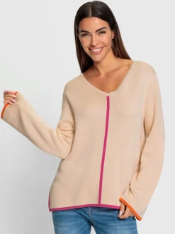 Pull à encolure en V avec rayures et fentes latérales