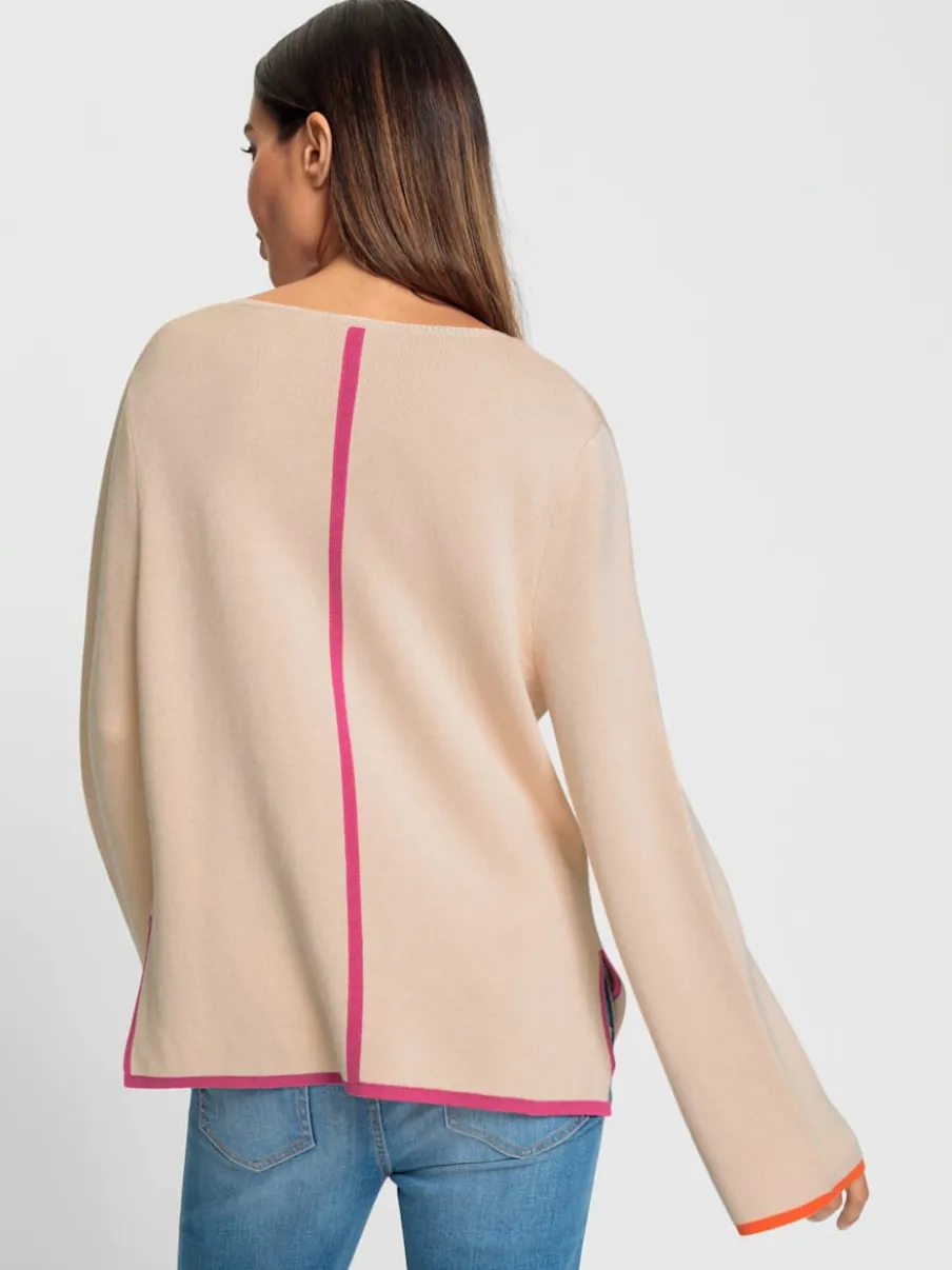 Pull à encolure en V avec rayures et fentes latérales