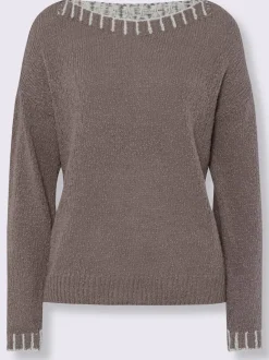 Pull encolure ronde avec coutures contrastées en coton doux