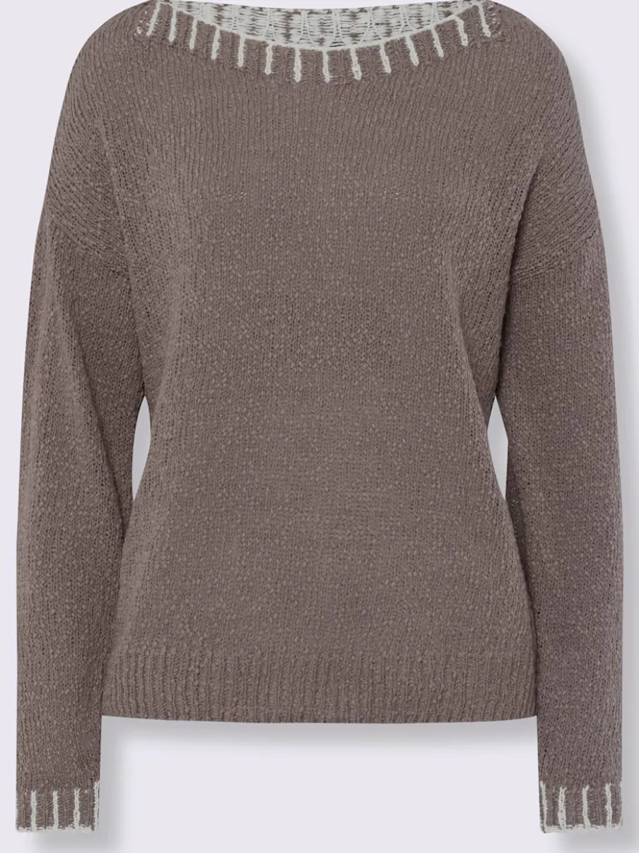 Pull encolure ronde avec coutures contrastées en coton doux