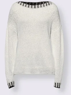Pull encolure ronde avec coutures contrastées en coton doux