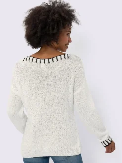 Pull encolure ronde avec coutures contrastées en coton doux