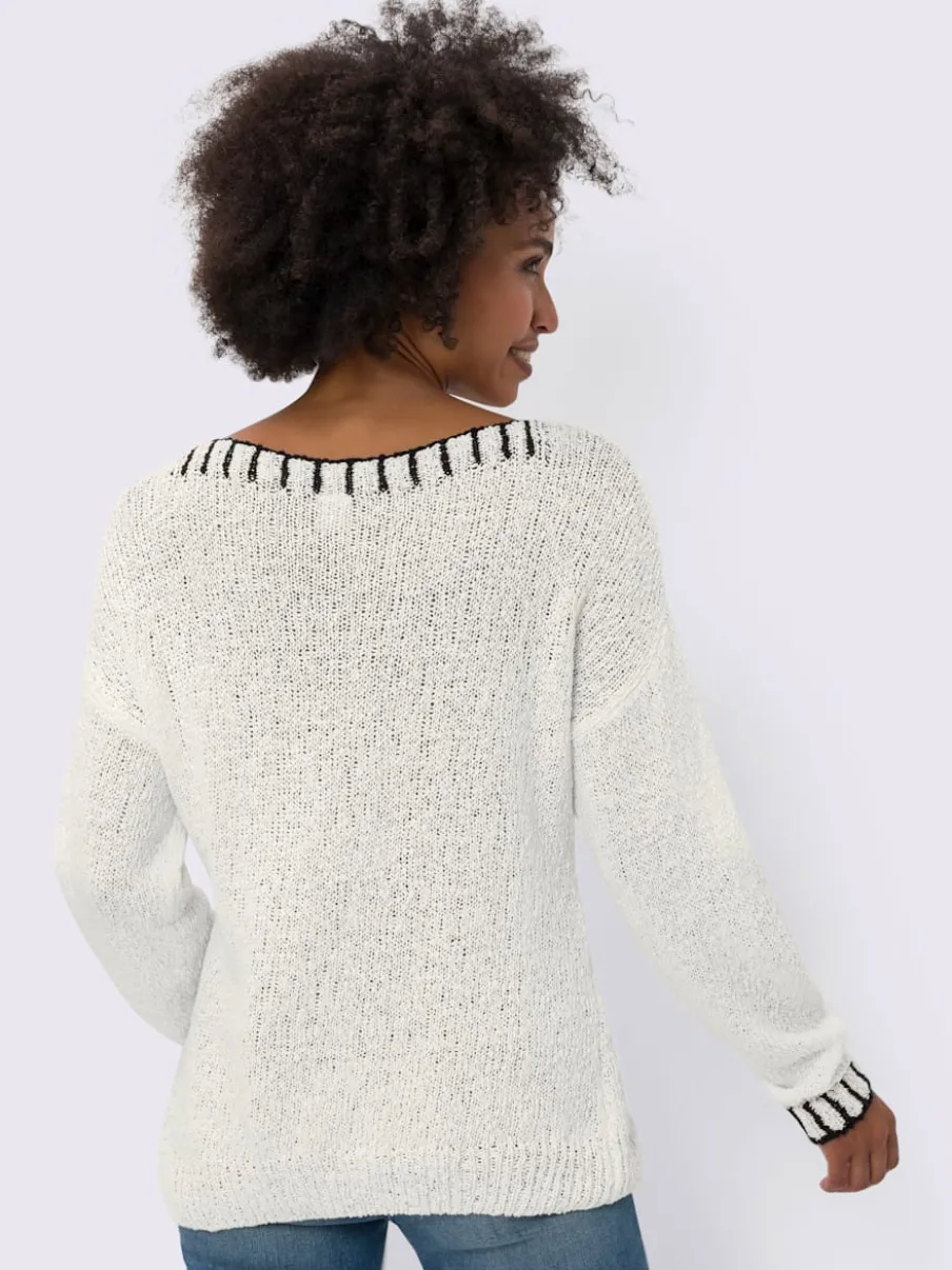 Pull encolure ronde avec coutures contrastées en coton doux