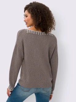 Pull encolure ronde avec coutures contrastées en coton doux