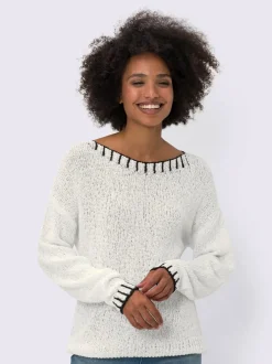 Pull encolure ronde avec coutures contrastées en coton doux