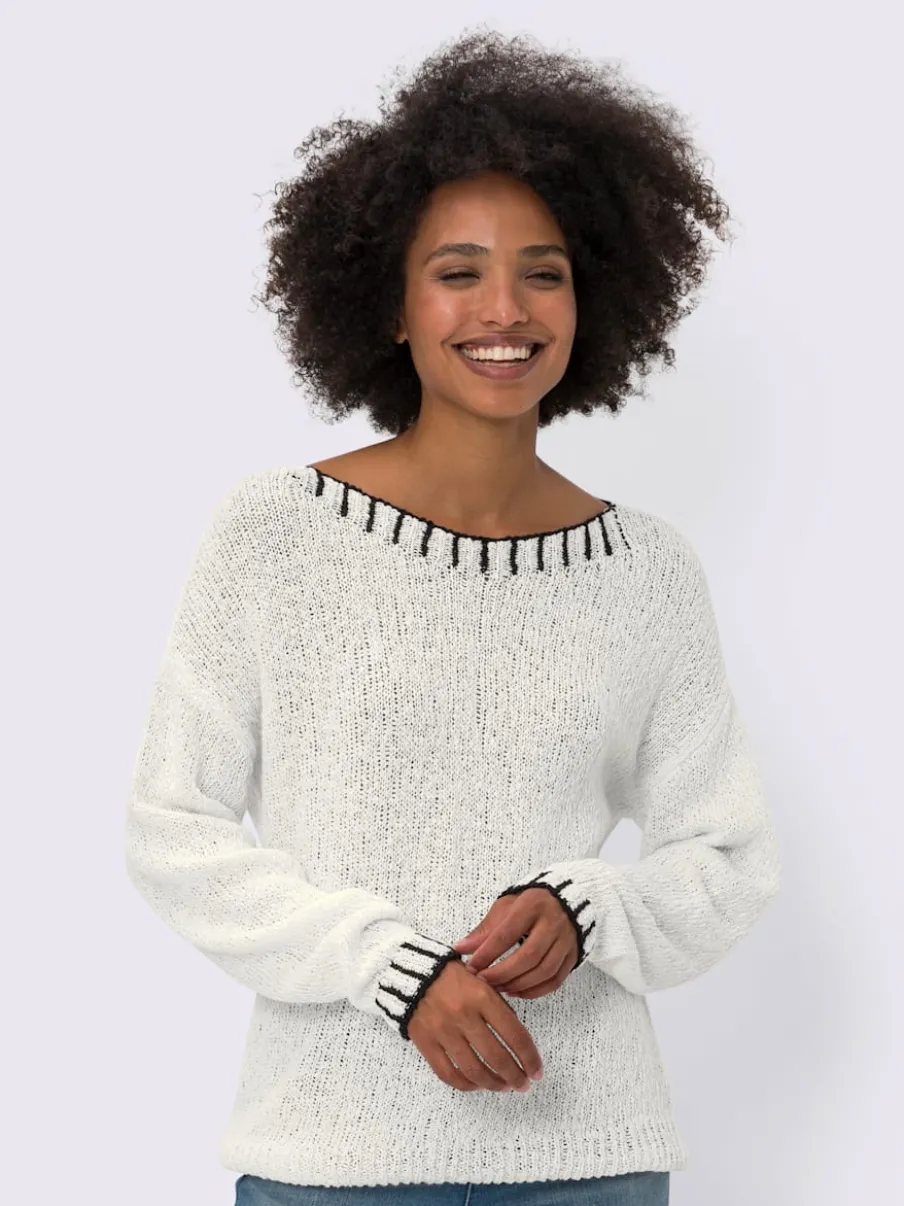 Pull encolure ronde avec coutures contrastées en coton doux