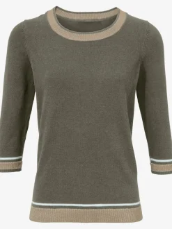Pull à encolure ronde avec manches 3/4 en tricot doux et brillant
