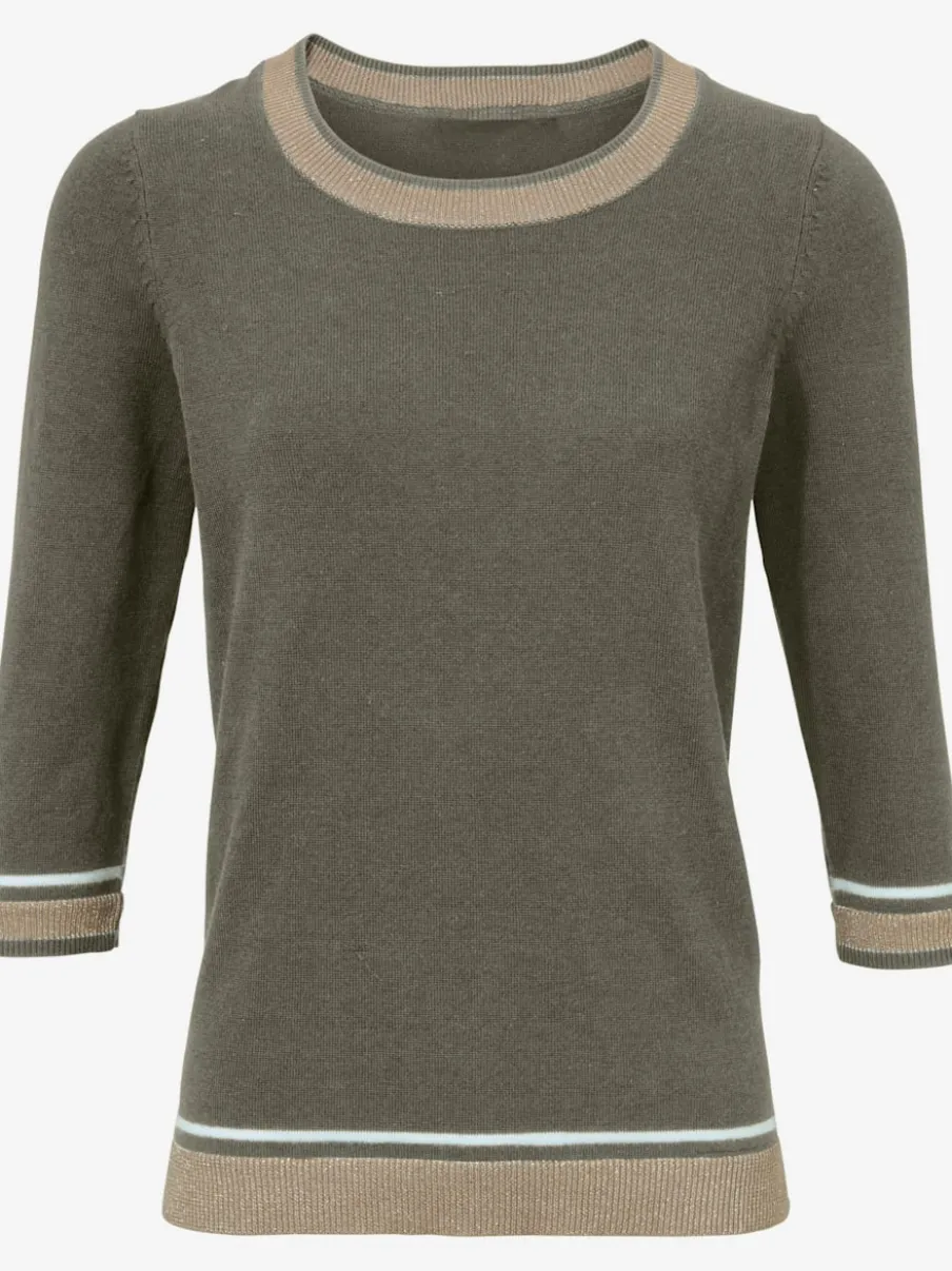 Pull à encolure ronde avec manches 3/4 en tricot doux et brillant