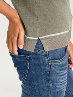 Pull à encolure ronde avec manches 3/4 en tricot doux et brillant