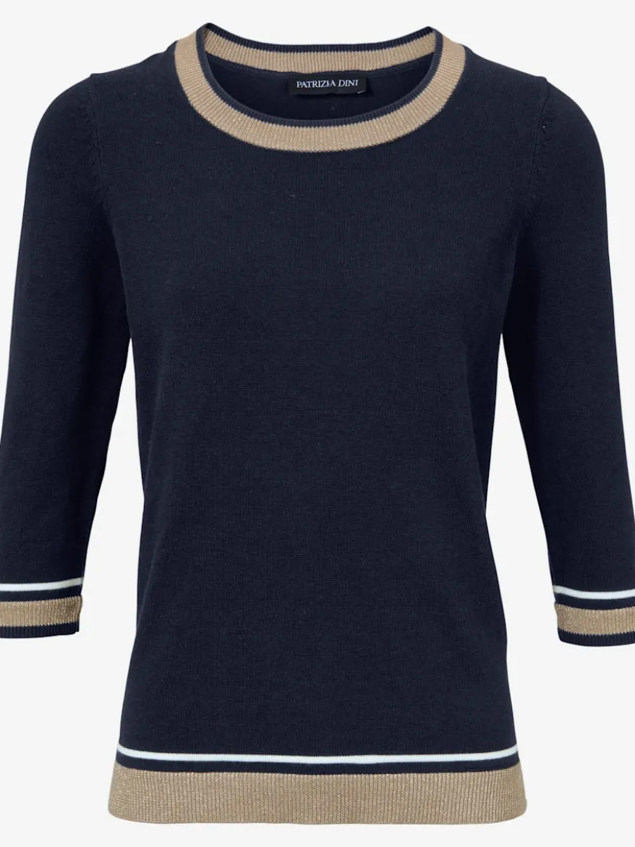 Pull à encolure ronde avec manches 3/4 en tricot doux et brillant