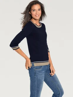 Pull à encolure ronde avec manches 3/4 en tricot doux et brillant