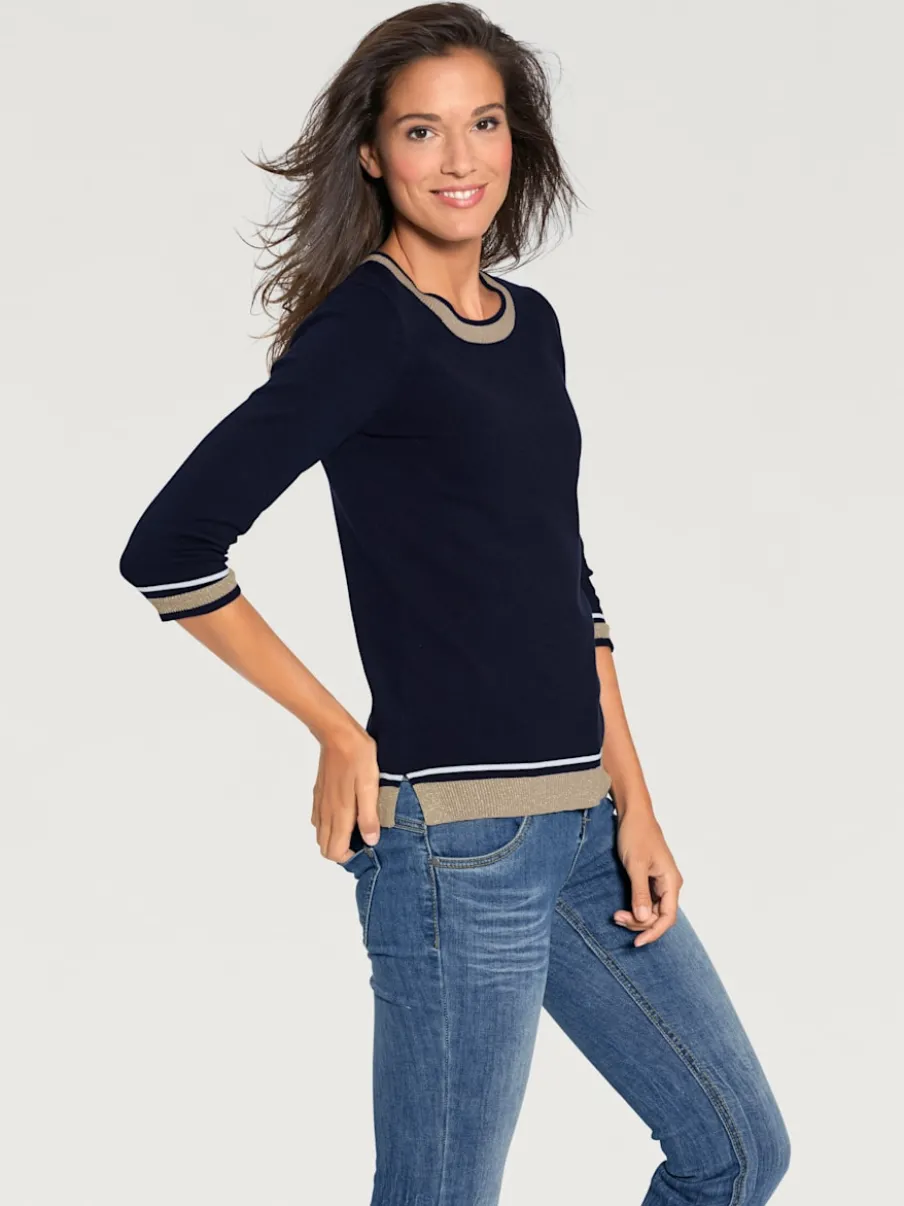 Pull à encolure ronde avec manches 3/4 en tricot doux et brillant