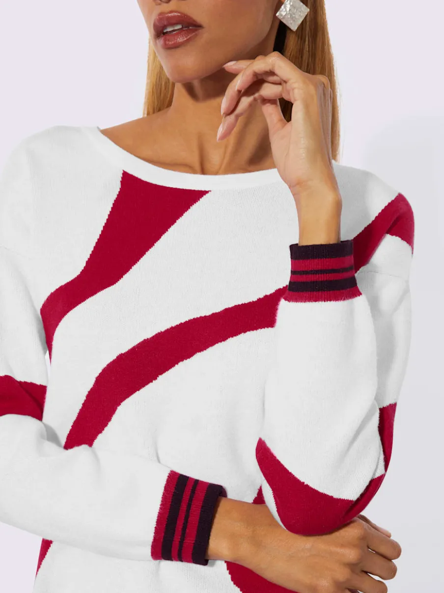 Pull encolure ronde avec motif jacquard graphique et manches longues