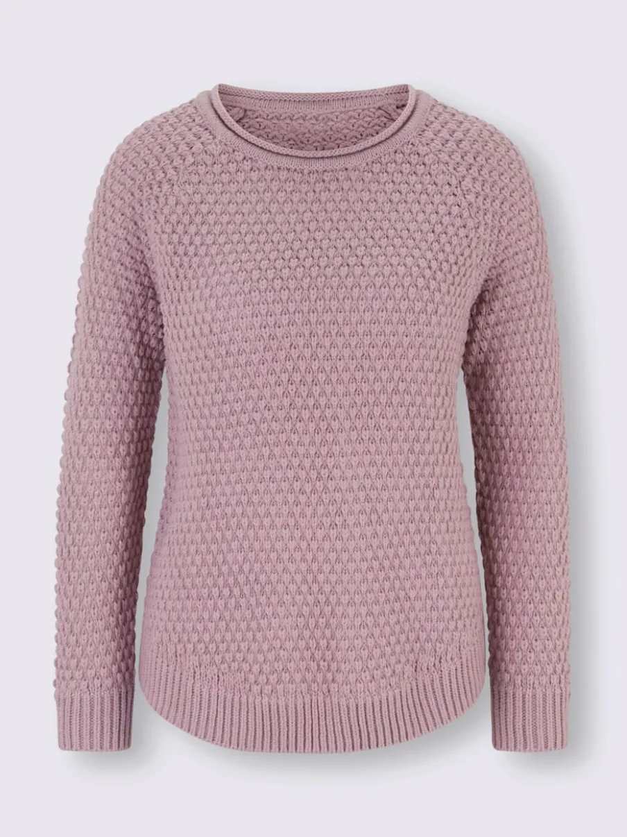 Pull encolure ronde en tricot moelleux avec bords-côtes
