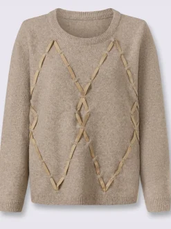 Pull encolure ronde imitation cuir velours