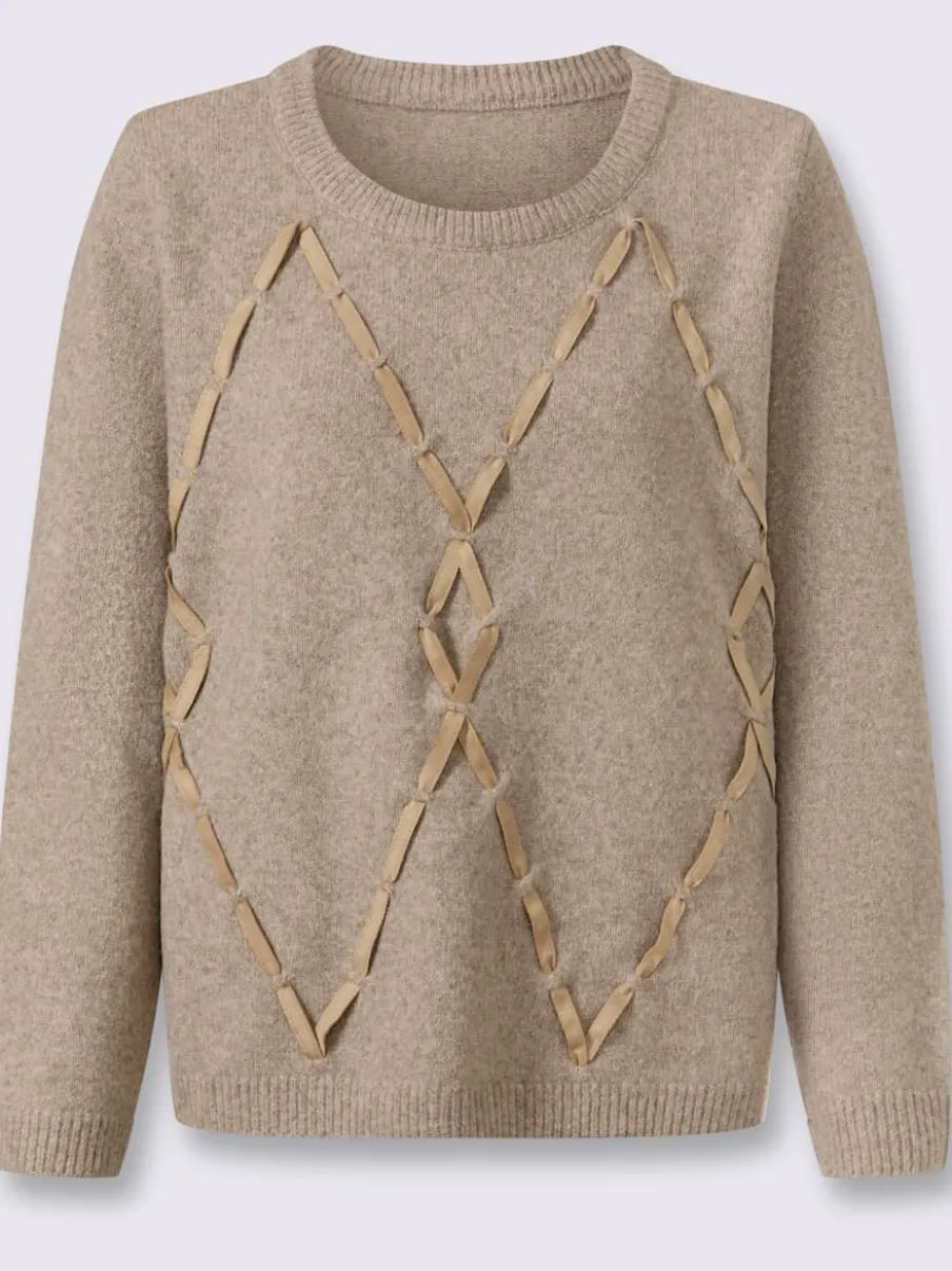 Pull encolure ronde imitation cuir velours