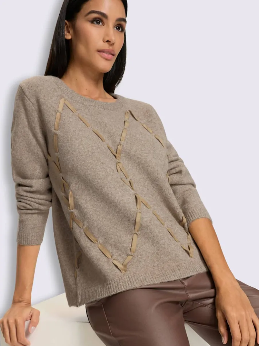 Pull encolure ronde imitation cuir velours