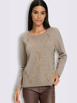 Pull encolure ronde imitation cuir velours