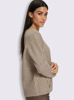 Pull encolure ronde imitation cuir velours