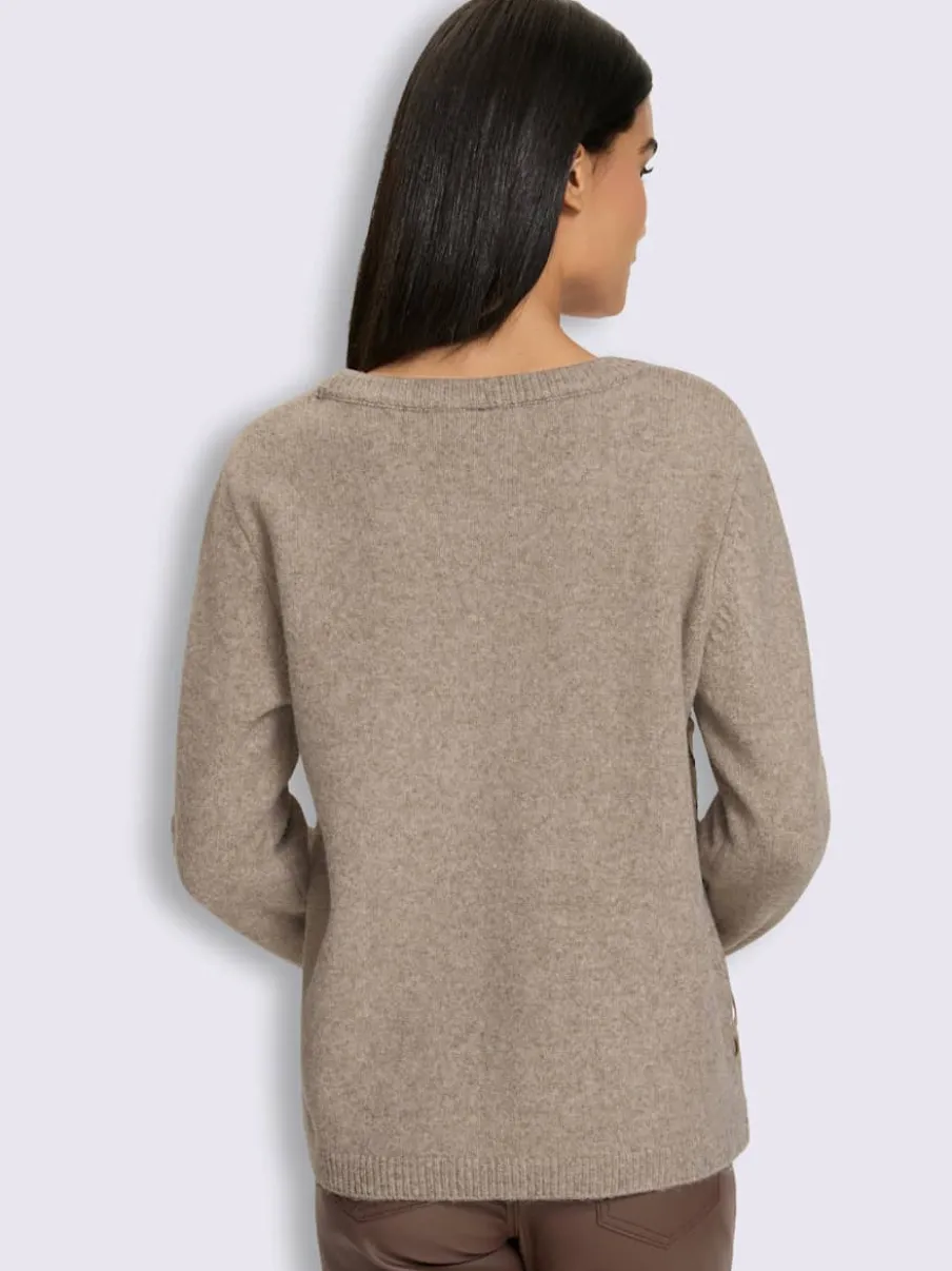 Pull encolure ronde imitation cuir velours
