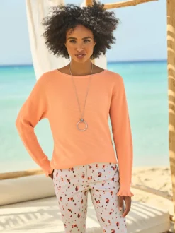 Pull encolure ronde à manches chauve-souris en coton