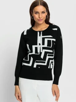 Pull encolure ronde à manches longues motif géométrique