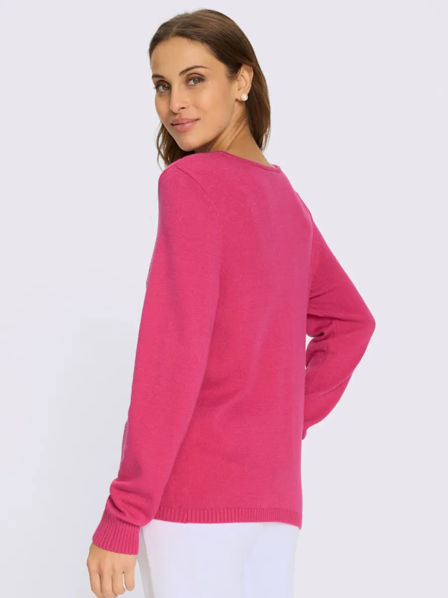 Pull encolure ronde motifs floraux et pierres brillantes