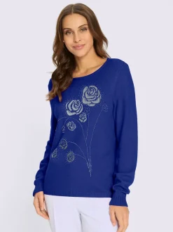 Pull encolure ronde motifs floraux et pierres brillantes