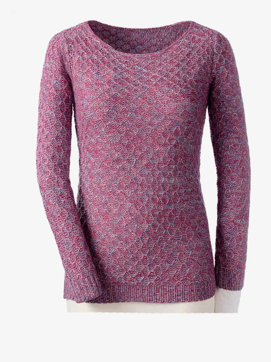 Pull encolure ronde multicolore à motif tricoté côtelé