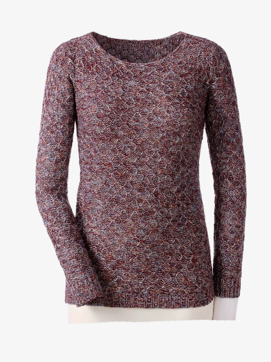 Pull encolure ronde multicolore à motif tricoté côtelé