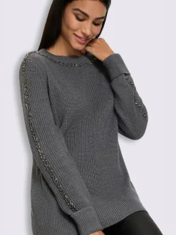 Pull encolure ronde superbes perles fantaisie