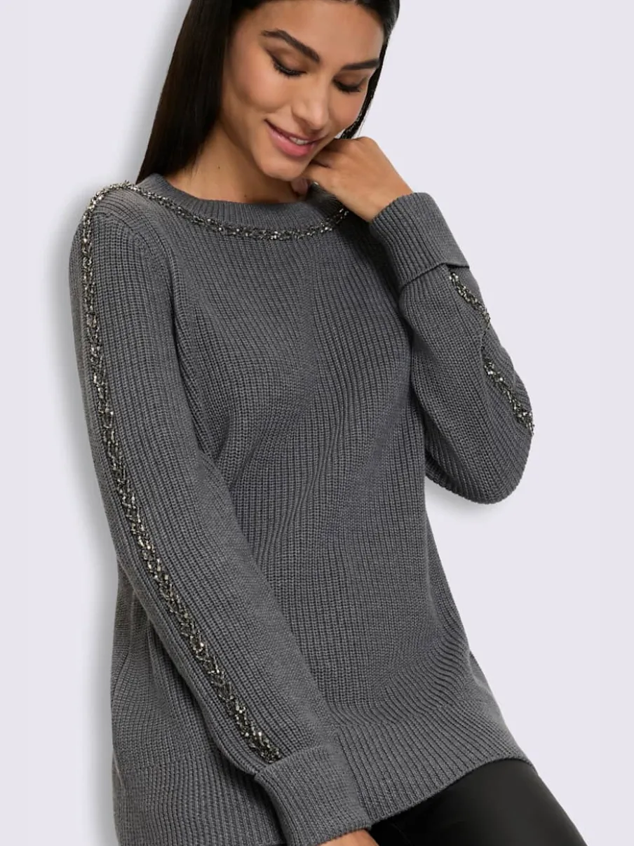 Pull encolure ronde superbes perles fantaisie