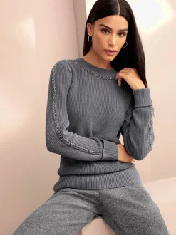 Pull encolure ronde superbes perles fantaisie