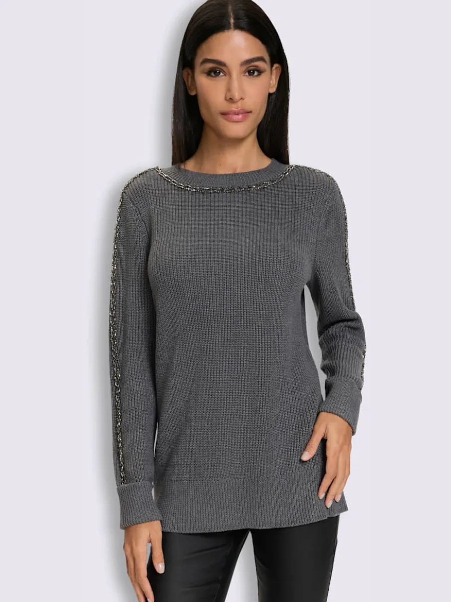 Pull encolure ronde superbes perles fantaisie