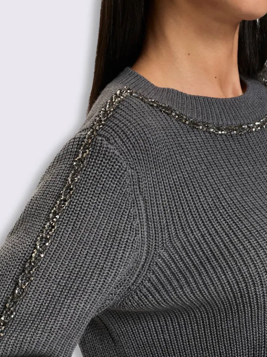 Pull encolure ronde superbes perles fantaisie