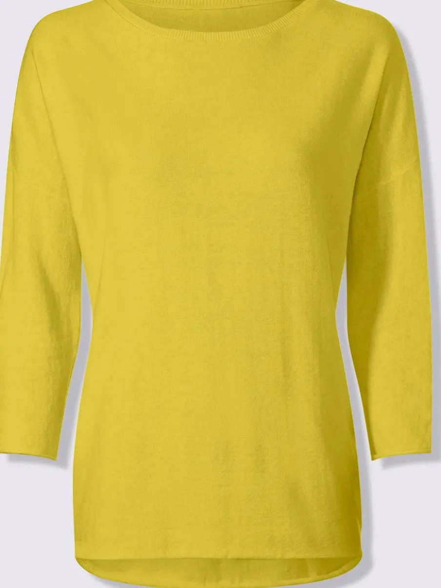 Pull en coton ample à encolure ronde et manches trois quarts