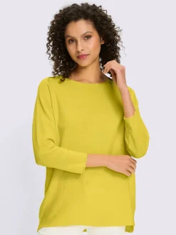 Pull en coton ample à encolure ronde et manches trois quarts