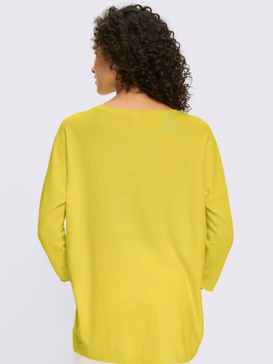 Pull en coton ample à encolure ronde et manches trois quarts