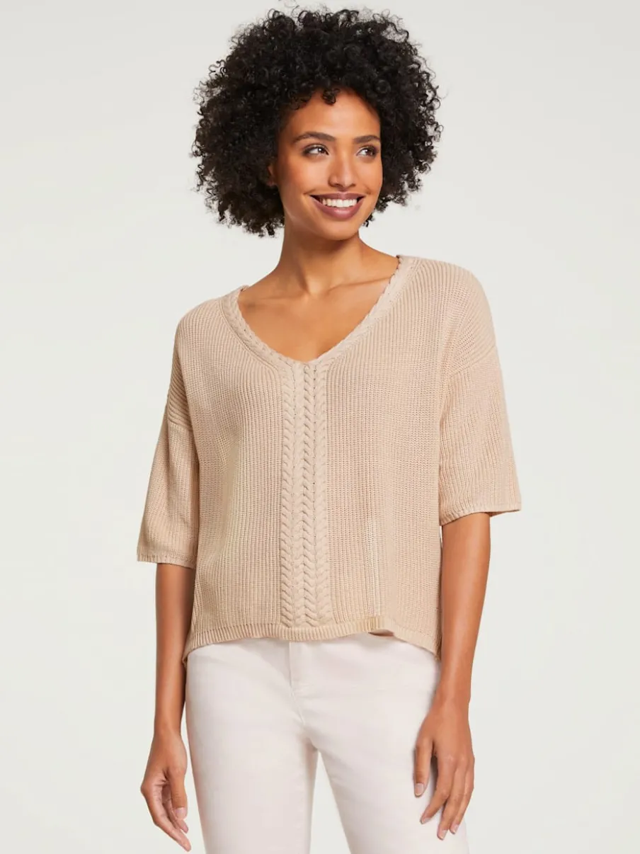Pull en coton doux avec col V et manches courtes