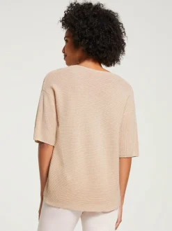 Pull en coton doux avec col V et manches courtes