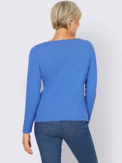 Pull en coton à encolure U manches longues bords roulés