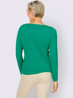 Pull en coton à encolure U manches longues bords roulés