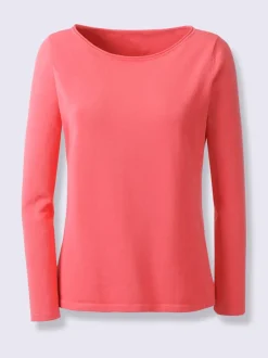 Pull en coton à encolure U manches longues bords roulés